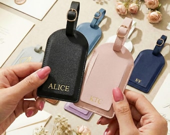 Etiqueta de equipaje personalizada para invitados a bodas, recuerdo de viaje con monograma de cuero personalizado para invitados a bodas de destino Q