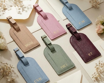 Étiquette à bagage personnalisée, étiquette de valise personnalisée, cadeau de voyage en cuir végétalien pour demoiselle d'honneur, étiquette d'identification