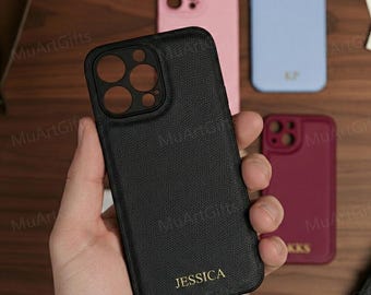 Personalized Leather iPhone Case Custom Phone Cases for iPhone 17 16 15 14 Pro Max Colorful Phone Case Embossed Monogram Letters