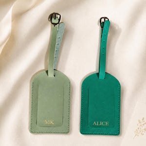 Sage Green Personalized Luggage Tags, Custom Initial Travel Tag, Wedding Name Place Cards, Bridal Party Gift & Suitcase Identifier