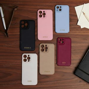 Personalized Leather Phone Case with Gold Foil Initial Custom iPhone Case 17 16 15 14 13 12 pro max Elegant Gift for Her Embossed