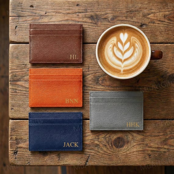 Personalized Leather Card Holder, Custom Name Card Wallet, Minimalist Card Case for Men & Women, Everyday Wallet Gift, Wedding Favor