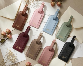 Gepersonaliseerde bagagelabel, aangepaste naam saffiano PU-leren kofferlabel, huwelijksbedankje of reiscadeau voor bruidsmeisje