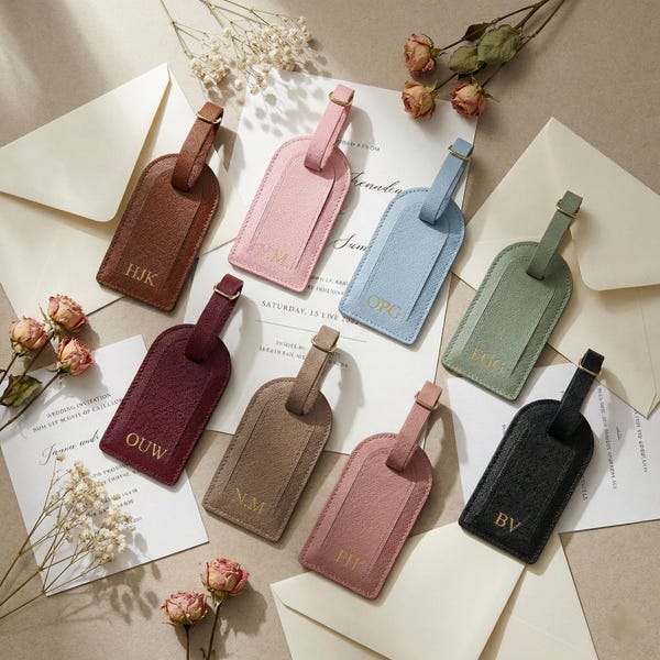 Personalized Luggage Tag, Custom Name Saffiano PU Leather Suitcase Tag, Wedding Favor or Travel Gift for Bridesmaid