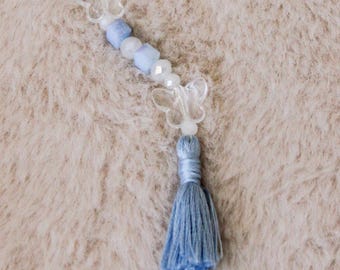 Blue Beaded Phone Charm – Butterfly Phone Strap with Tassel for Keychains, Bags & More