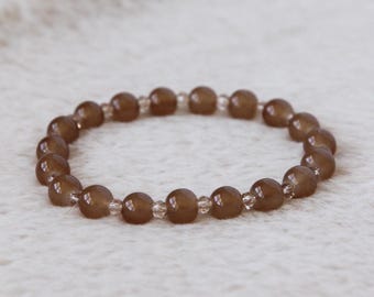 Sandstone Beaded Bracelet – Brown Gemstone Stretch Bracelet, Earth Tone Jewelry, Handmade Minimalist Gift