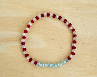 4th of July Beaded Bracelet – Red White Blue Stretch Bracelet, Patriotic Handmade Jewelry, USA Summer Accessory