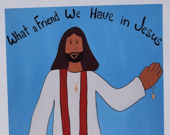 Qué amigo tenemos en Jesús-Jesús-Mejor Amigo-BFF Collar-Corazón-Cristiano Arte-Pop Arte-Bautismo-Confirmación