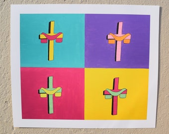 Christian Pop Art-Andy Warhol Cross-Easter-Spring-Draped Cross-Jesus-Crucifixion-Resurrection-Redemption-Hope