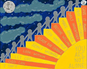 Archivo digital de arte original sobre lienzo de 12 pasos y lemas: Recuperación, AA, Al-Anon, Celebra la Recuperación