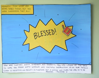 Arte del verso de la Biblia - Proverbios 31 - Arte cristiano - Mujer Maravilla - Cómic - superhéroe - super mamá - Bendita - Impresión de arte - arte 11x14-pop