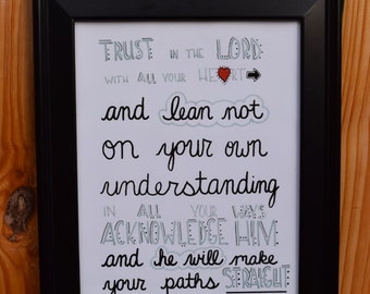 Proverbios 3:5-6-Bible Verse Arte-Arte Cristiano-11x14 Impresión-Citas Inspiradoras-Motivación-Animación-Regalo-Confirmación-Bautismo-Cumpleaños