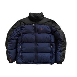 Handmade Black and Blue Puffer Jacket: Rockstar Style