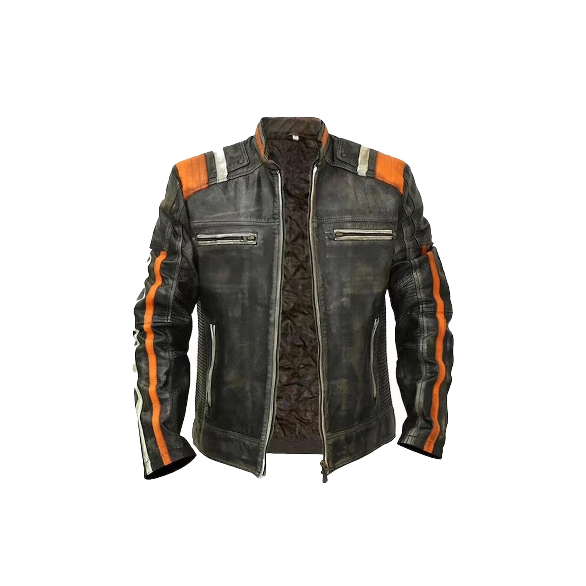 Men's Elite Vintage Café Racer Motorcycle Distressed Leather Jacket (XS), Black - Foto 5