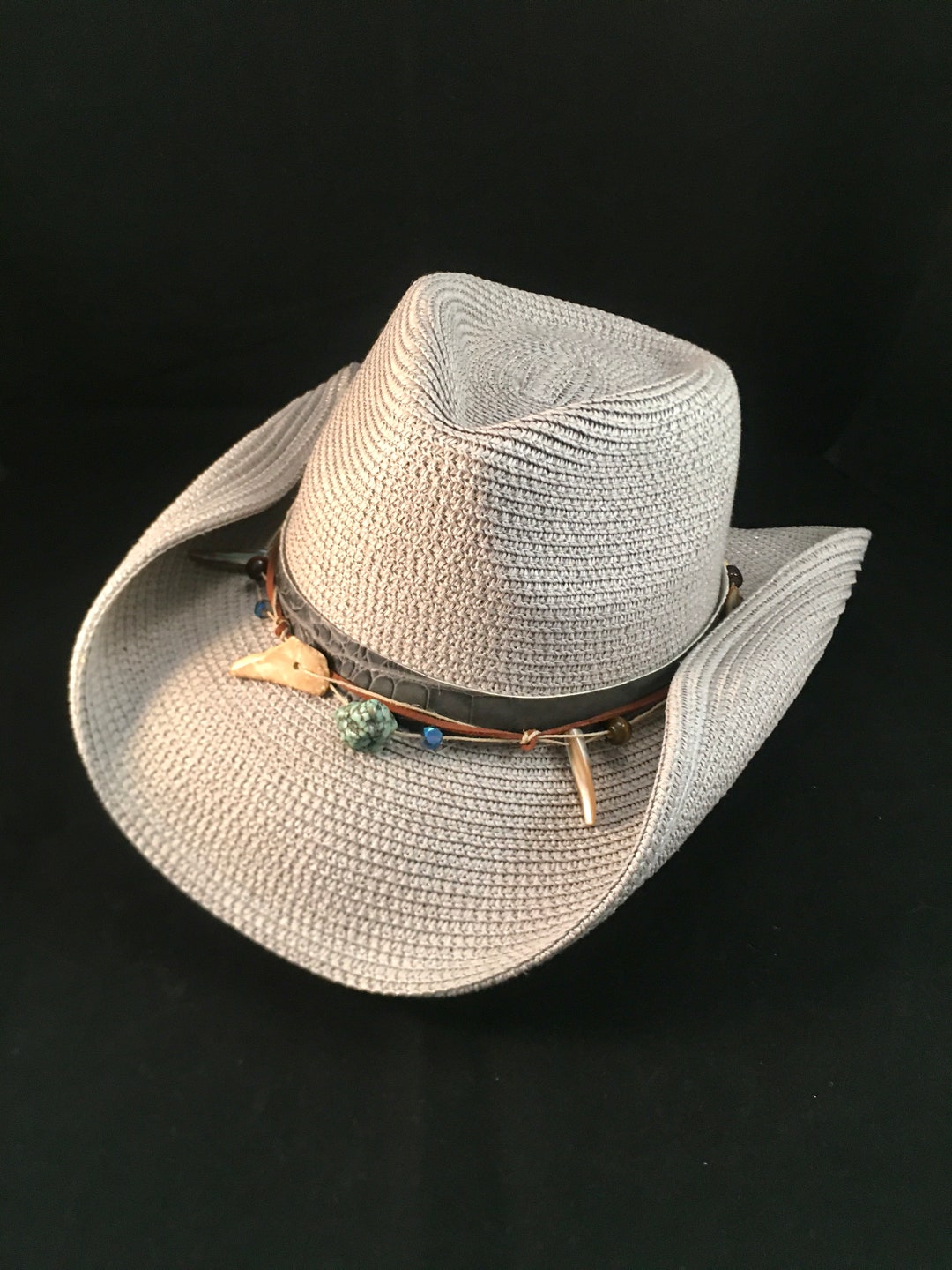 Packable Cowboy Hat With Custom Removable Beaded Hat Band Etsy