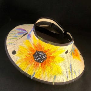 Roll Up Visor - Sunflower Polka Dot design - Hand Painted Wearable Art