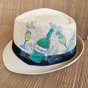 Hand-Painted Fedora - Champagne Party Design - Wearable Art