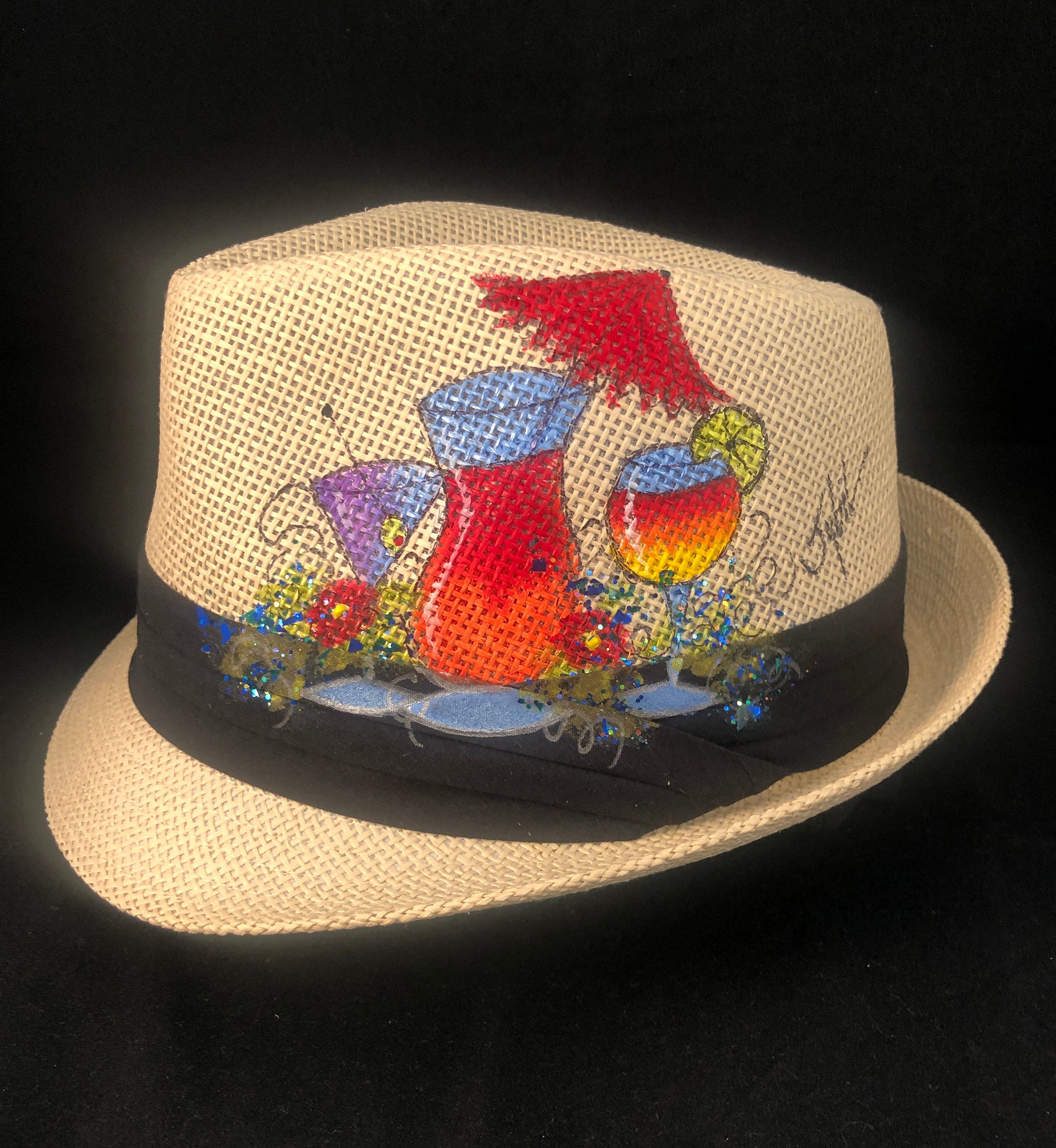 Myconos Hand-Painted Straw Fedora Hat Hand-painted Floral Fedora Hat, Suede Mexican Hat for Women  main image 4