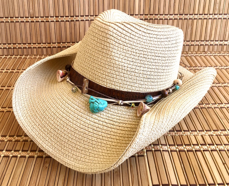 Packable Cowboy Hat With Custom Removable Beaded Hat Band Etsy