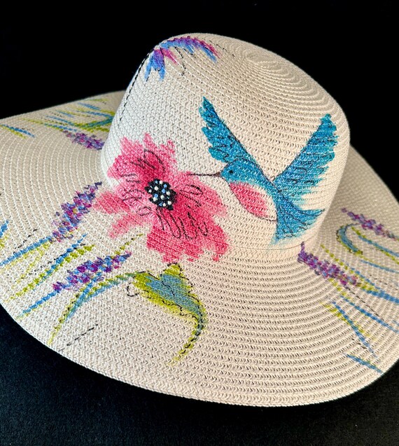 Hummingbird Design Hand Painted Hat - 4 display picture 2