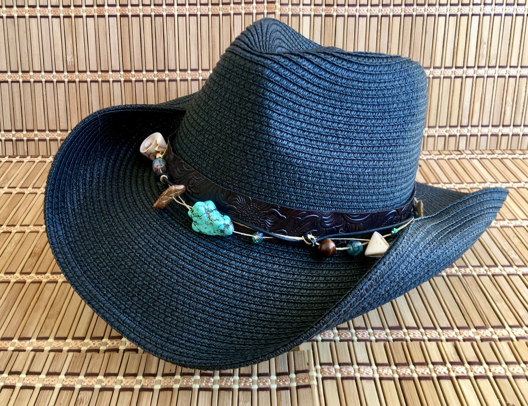 Packable Cowboy Hat With Custom Removable Beaded Hat Band Etsy