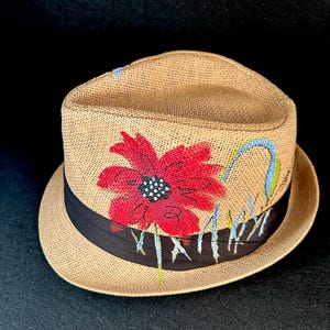 Hand-Painted Fedora - Poppy Design - Wearable Art