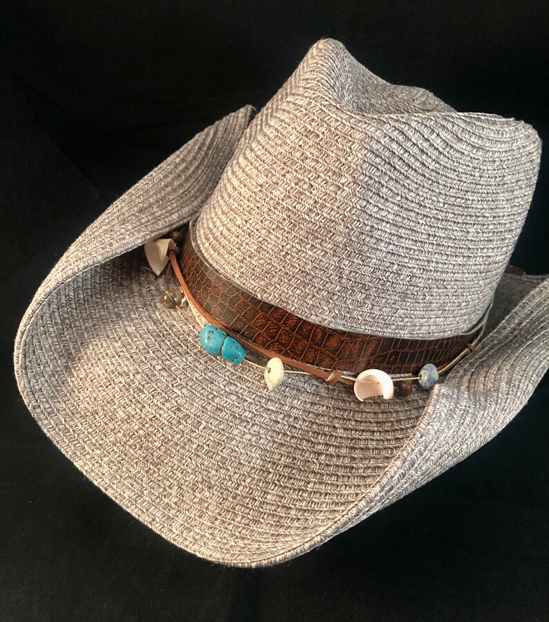 Packable Cowboy Hat With Custom Removable Beaded Hat Band Etsy