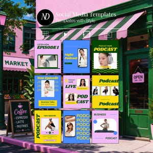 Colorful Templates Podcast Template Retro Pink Instagram Post Aesthetic Social Media Templates Cheerful Vibrant Bright Bold Summer Templates