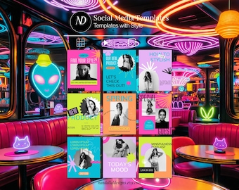 Retro Instagram Template Social Media Template Colorful Funky Groovy Instagram Templates Bold Instagram Post Y2k Trendy Aesthetic Templates