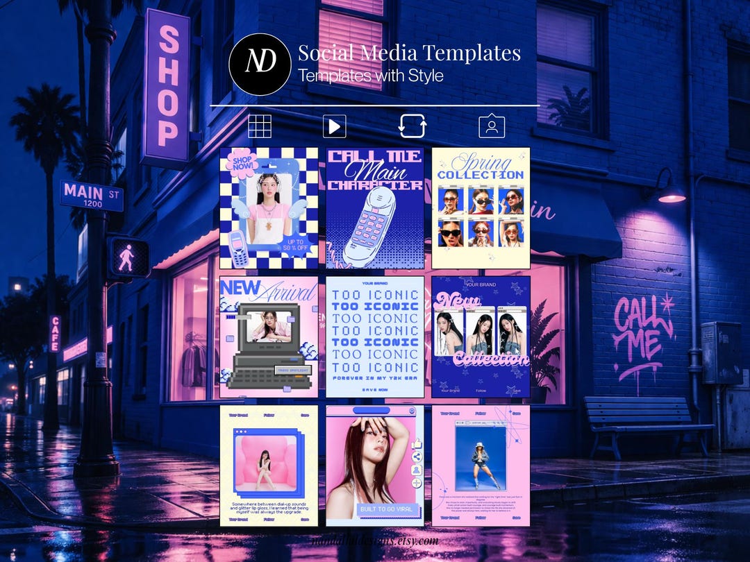 Retro Y2K Instagram Templates Fashion Social Media Templates Purple ...