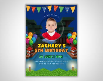 Pixelated Gamer Birthday Invitation: Editable Canva Template (Digital Download)