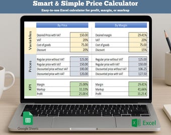 Excel and Google Sheets Product Pricing Calculator | Profit, Margin, Markup Template | Costing Spreadsheet