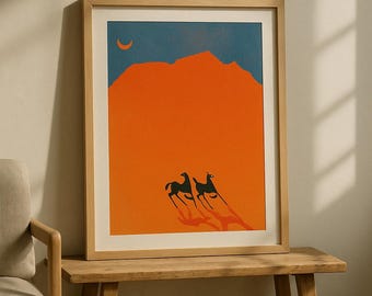 Minimalist Desert Wall Art | Vintage Sunset Printable Poster | Mid Century Modern Digital Download | Boho Living Room Decor