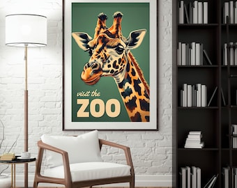 Impresión de póster vintage de jirafas de zoológico, impresión retro, publicidad vintage, promoción, animal, decoración de pared, dormitorio, entrada
