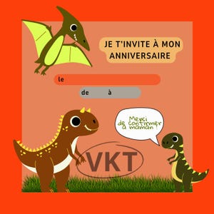Carte invitation anniversaire dinosaure mignon - à compléter