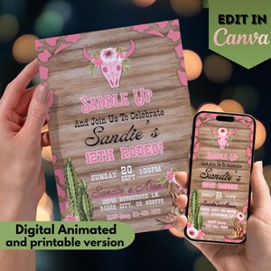 Cowgirl Birthday Invitation, Saddle Up Rodeo Party Invite, Animated Digital Template, Canva Editable Video Invitation,Instant Download