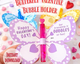 Afdrukbare vlinderhouder voor Valentijnsdag, Valentijn, klaslokaal, instant download