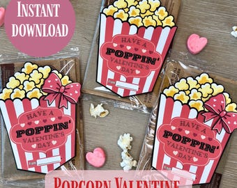 Afdrukbare valentijnskaartjes popcorn, gunst voor klas (directe download)