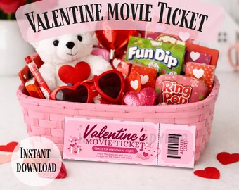 Ticket Valentijnsfilmavond kinderen, afdrukbare coupon (directe download)