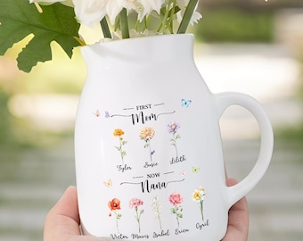 Personalized Grandma Vase, Custom Birth Month Flower Vase with Grandkids Names, First Mom Now Grandma Gift, Mothers Day Gift