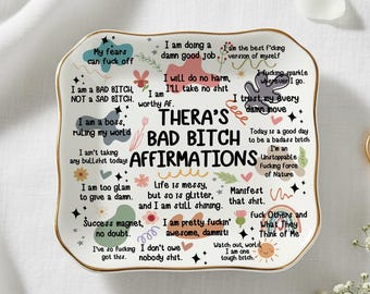 Personalized Swear Affirmations Ring Dish, Funny Birthday Gift for Friends Besties Coworkers, Custom Name Jewelry Tray