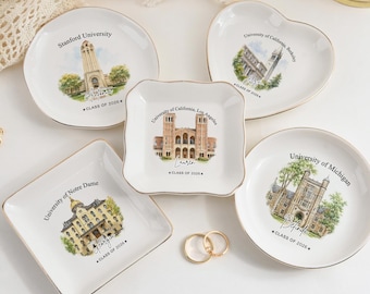 Personalized University Ring Dish, Custom Graduation Trinket Tray, Class of 2026 Gift for Her, College Jewelry Dish