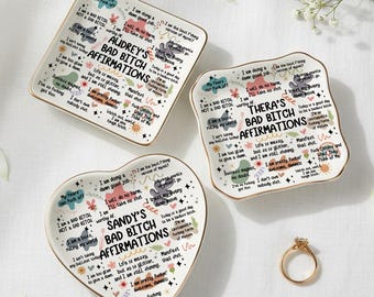 Personalized Swear Affirmations Ring Dish, Custom Name Jewelry Tray, Funny Gift for Friends Besties Coworkers