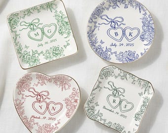 Personalized Locked Ring Dish, Engagement Ring Dish, Wedding Gift  for Couple, Toile De Jouy Ring Dish, Gift for Her, Handmade Ring Holder