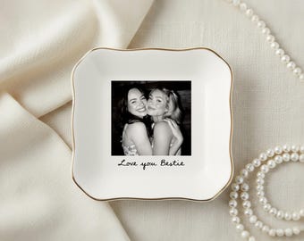 Porte-bijoux photo personnalisé meilleur ami, plateau de bibelots photo personnalisé Love You Bestie, porte-anneaux en céramique minimaliste cadeau Bestie