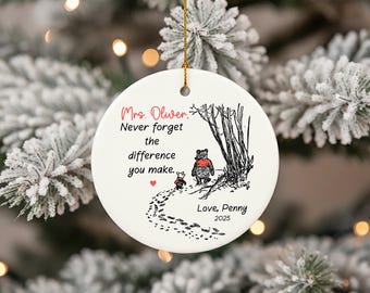 Personalized Teacher Christmas Ornament, Pooh Teacher Gifts, Never Forget The Difference You Make, Thanks Teacher Gift, Ships From USA