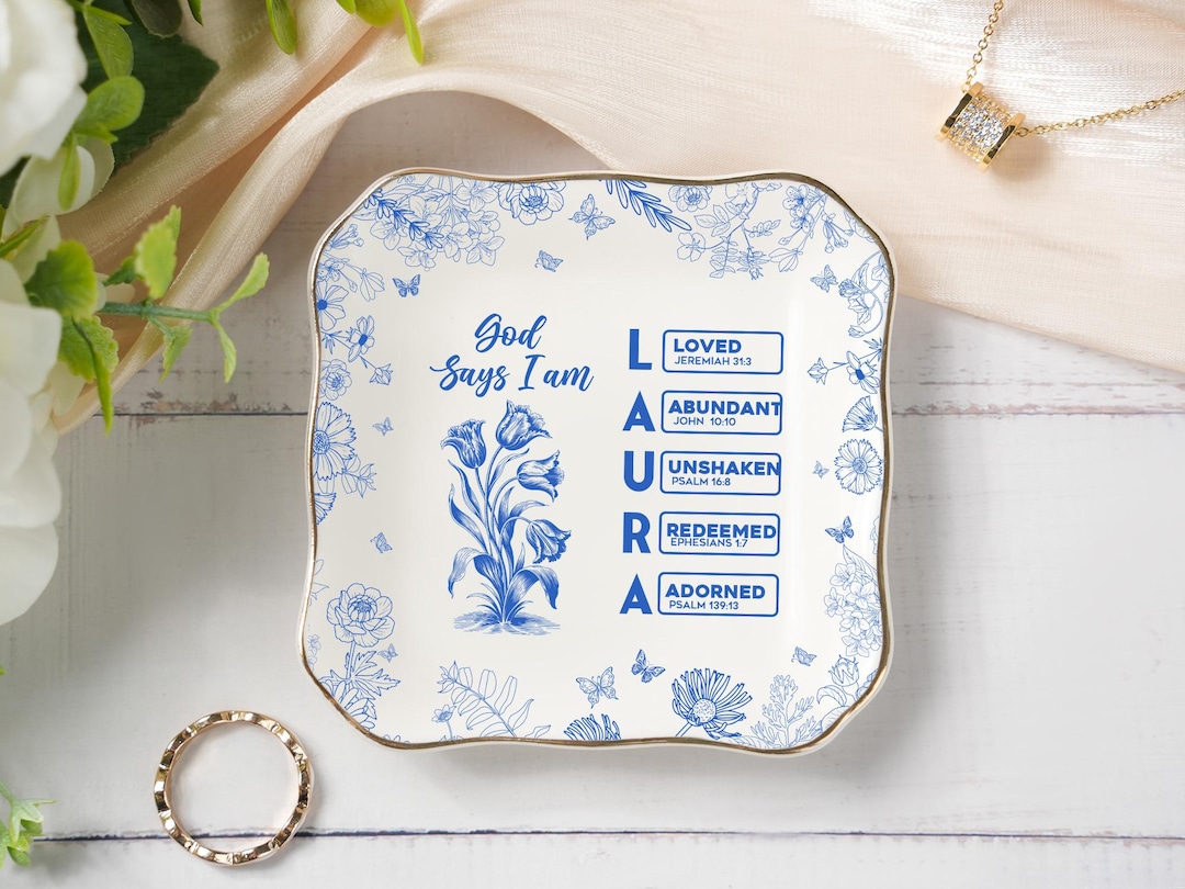 Personalized Christian Name Jewelry Dish, Ring Holder With Bible Verses ...