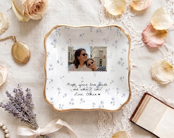 Portagioie personalizzato con foto della mamma, regalo di nozze per la madre della sposa, vassoio portagioie in ceramica personalizzato, regalo sentimentale per la mamma