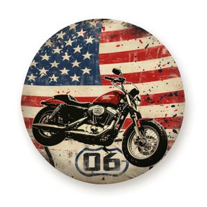 Motorcycle Spare Tire Cover – American Flag Patriotic Road Trip Design For Jep wrangler SUV & RV Wheel| Weatherproof with Backup Camera