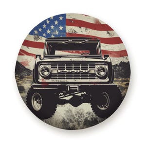 Spare Tire Cover with American Flag, Classic Off-Road Truck Design For Jep SUV & RV Wheel Backup Camera Hole Option Available
